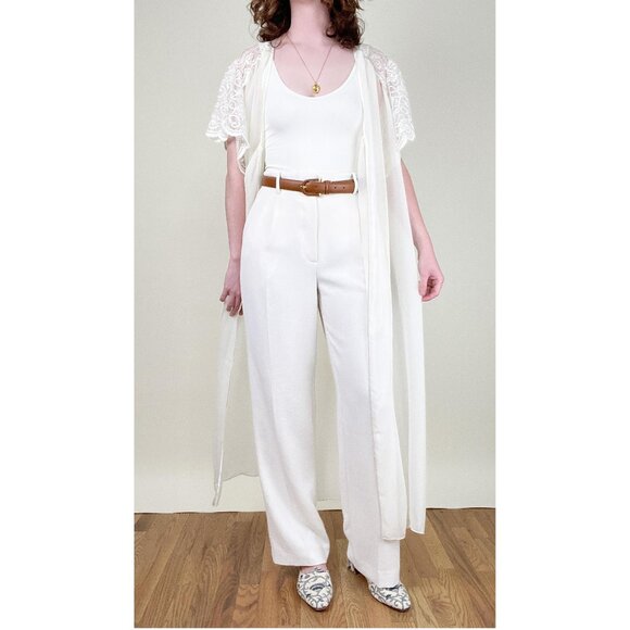 Vintage Lace Sheer Mesh Robe Duster Jacket Cape Slip Pajamas House Coat Sexy PJs - Picture 6 of 16